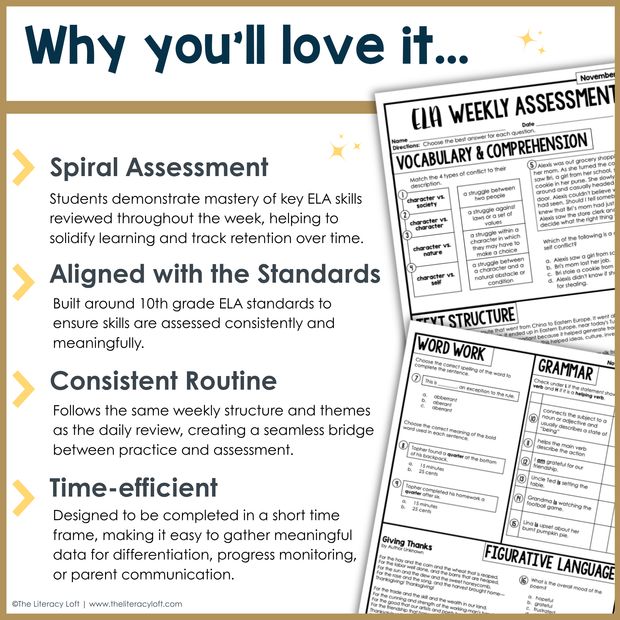 7th Grade ELA Reading Comprehension November Morning Work Assessment Daily Review