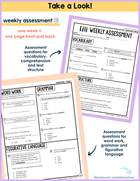 3rd Grade ELA Morning Work and Weekly Assessments Bundle