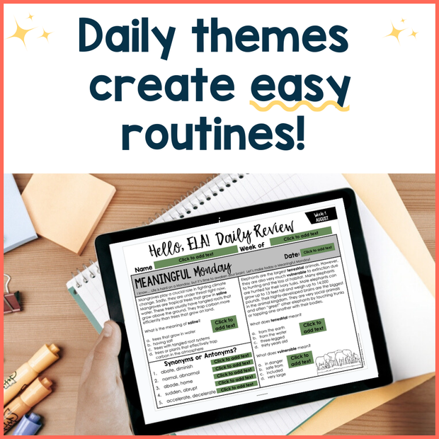 ELA Daily Review 7th Grade {August} | Distance Learning | Google Slides and Forms