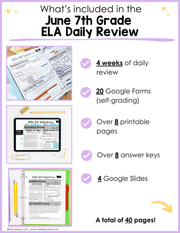 ELA Daily Review 7th Grade {June} | Distance Learning | Google Slides and Forms