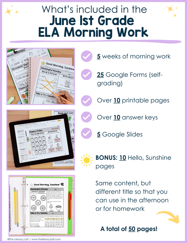 ELA Morning Work 1st Grade (June) | Distance Learning | Google Slides