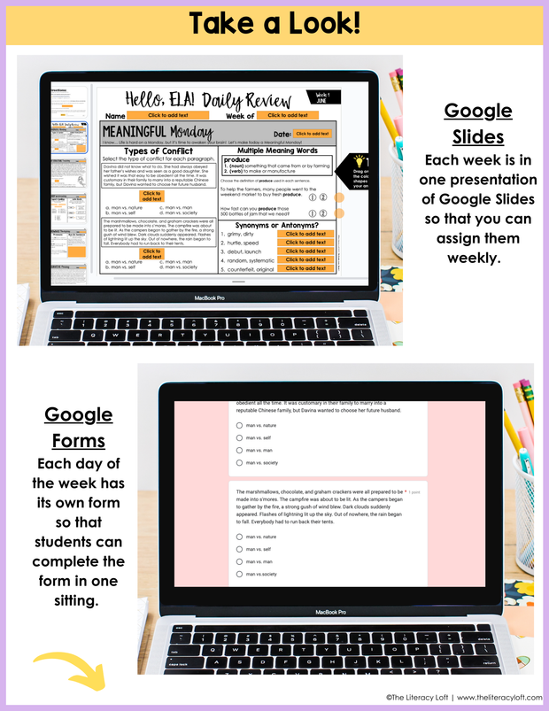 ELA Daily Review 7th Grade {June} | Distance Learning | Google Slides and Forms