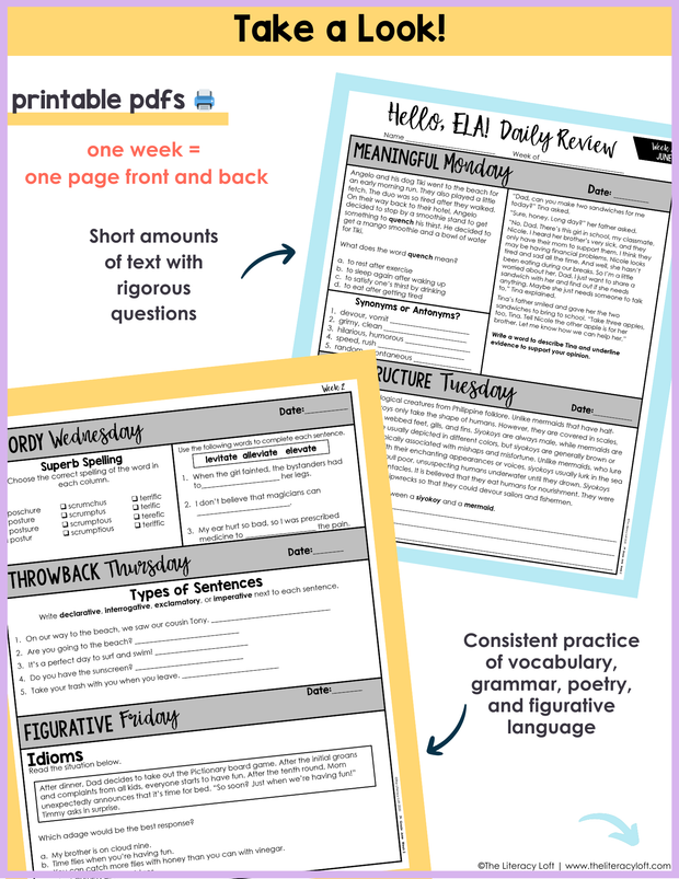 ELA Daily Review 7th Grade {June} | Distance Learning | Google Slides and Forms