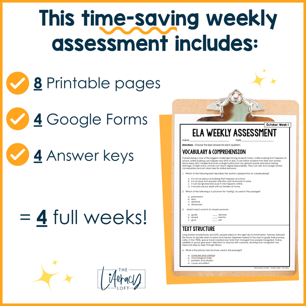 9th Grade ELA Reading Comprehension October Morning Work Assessment High School