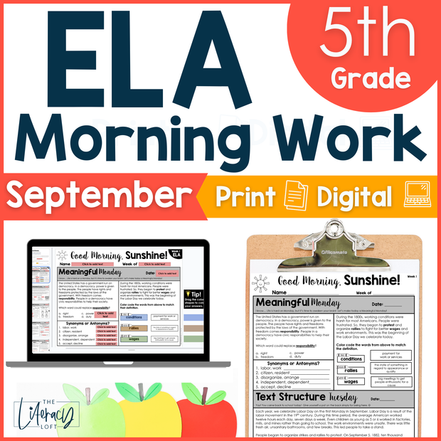 ELA Morning Work 5th Grade {September} | Distance Learning | Google Slides