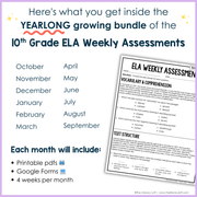 10th Grade ELA Daily Review & Assessment Reading Comprehension Bundle High School