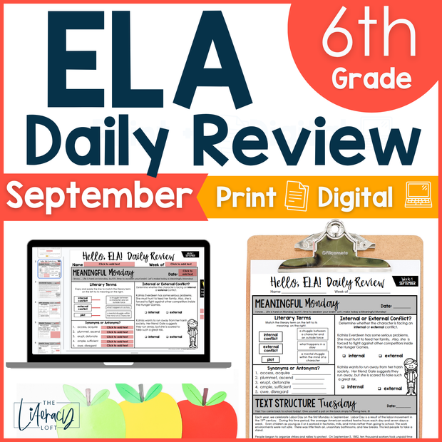 ELA Daily Review 6th Grade {September} | Distance Learning | Google Slides and Forms