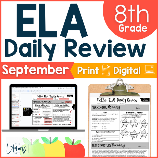 ELA Daily Review 8th Grade {September} | Distance Learning | Google Slides and Forms