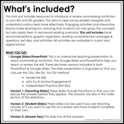 4th 5th Grade Summarizing Nonfiction Text Reading Comprehension Passages Unit