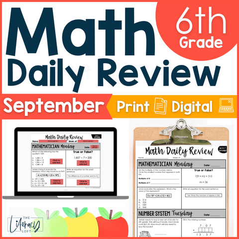 Math Daily Review 6th Grade {September} | Distance Learning | Google Apps