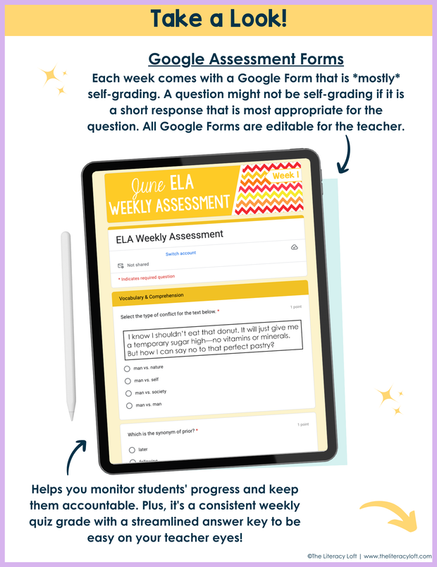 6th Grade ELA Daily Review and Weekly Assessment Bundle