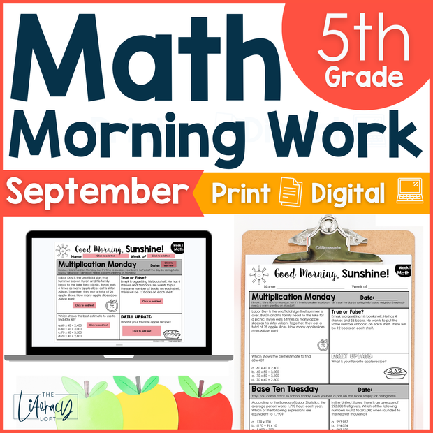 Math Morning Work 5th Grade {September} | Distance Learning | Google Apps