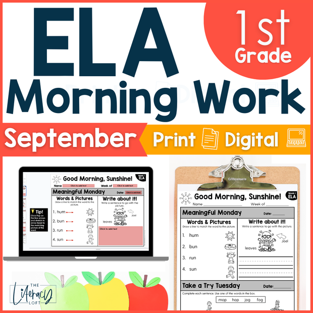 1st Grade ELA Morning Work (September) | Distance Learning | Google Slides