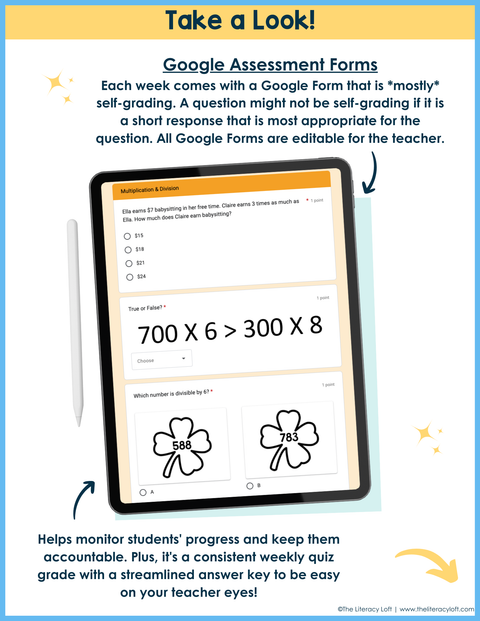 4th Grade Math Morning Work and Weekly Assessments Bundle