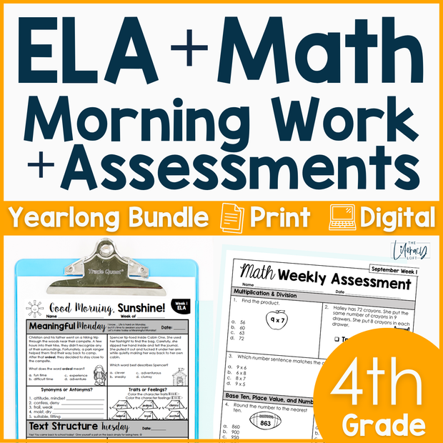 4th Grade ELA and Math Morning Work and Weekly Assessments Bundle
