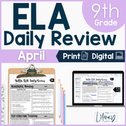 9th Grade ELA High School Spring Spiral Review Grammar Vocabulary Reading April