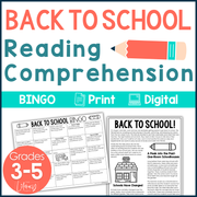 Back to School Reading Comprehension Passages Activity Game