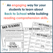 Back to School Reading Comprehension Passages Activity Game