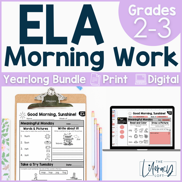 ELA Morning Work 2nd-3rd Grade {Bundle} | Distance Learning | Google Apps