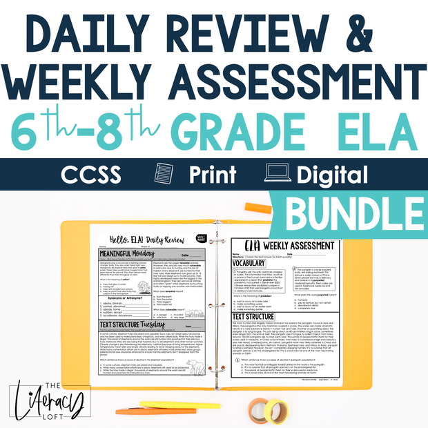 6th-8th Grade ELA Daily Review and Weekly Assessment Bundle