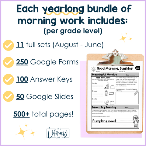 ELA Morning Work 1st and 2nd Grade Morning Work Bundle | Reading Comprehension