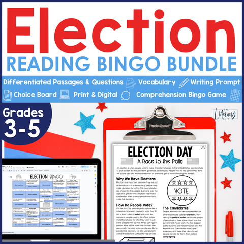 2024 Presidential Election Reading Comprehension Bingo 3rd 4th 5th Grade Passages Questions Graphic Organizers Writing Prompts