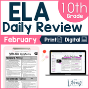 10th Grade ELA High School Winter Spiral Review Grammar Vocab Reading - February