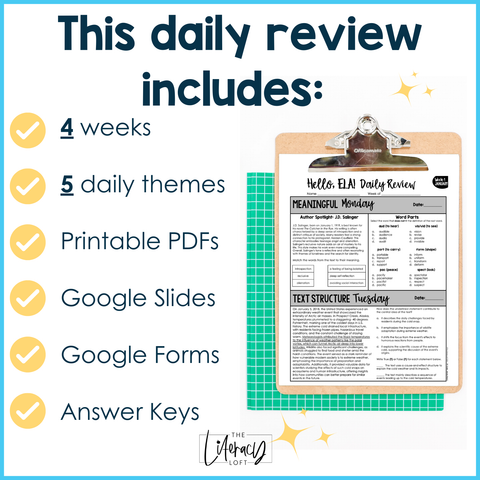 10th Grade ELA High School Winter Spiral Review Grammar Vocab Reading - January