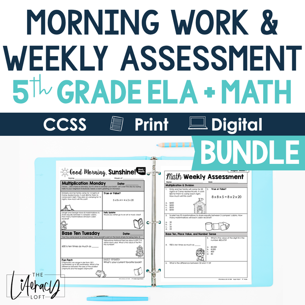 5th Grade ELA and Math Morning Work and Weekly Assessments Bundle