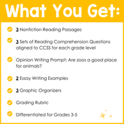 Opinion Writing Essay Prompt Nonfiction Reading Comprehension Differentiated