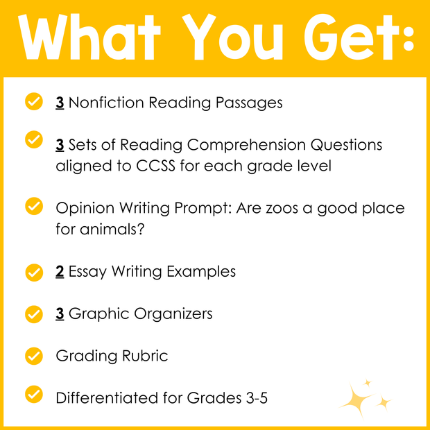 Opinion Writing Essay Prompt Nonfiction Reading Comprehension Differentiated