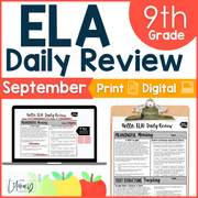 9th Grade ELA Back to School Reading Comprehension Grammar High School - September