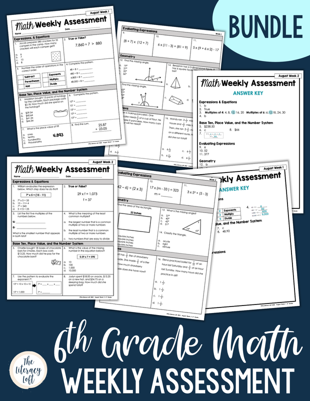 Math Weekly Assessments 6th Grade | Printable | Google Forms