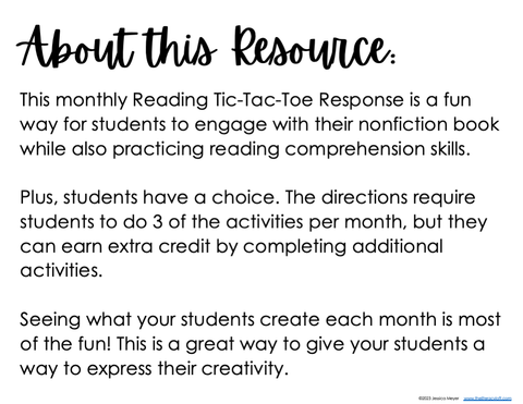 Nonfiction Reading Tic Tac Toe (Monthly Reading Response)