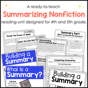 4th 5th Grade Summarizing Nonfiction Text Reading Comprehension Passages Unit