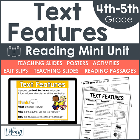 Text Features 4th-5th Grade Worksheets Anchor Charts Scavenger Hunt Posters