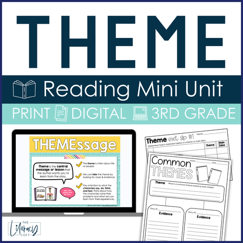 Theme 3rd Grade Reading Comprehension Passages Graphic Organizers Poster Packet