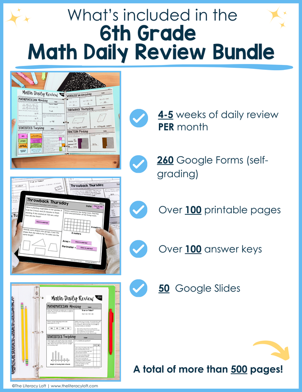 Math Daily Review 6th Grade Bundle | Printable | Google Apps