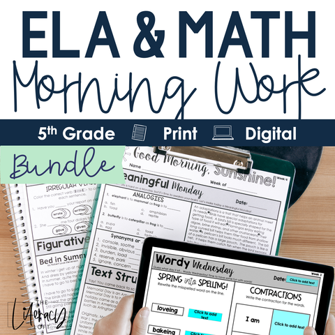 ELA + Math Morning Work 5th Grade {The Bundle} Google Slides + Forms