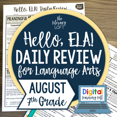 ELA Daily Review 7th Grade {August} | Distance Learning | Google Slides and Forms