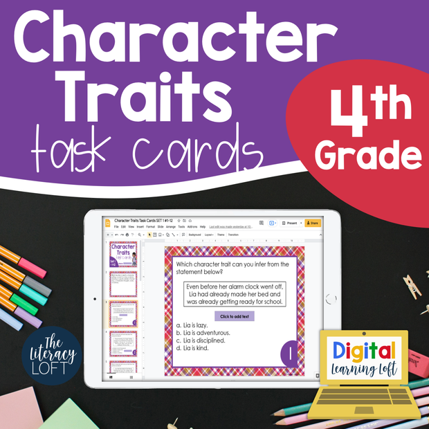 Character Traits Task Cards 4th Grade | Distance Learning | Google Slides & Forms