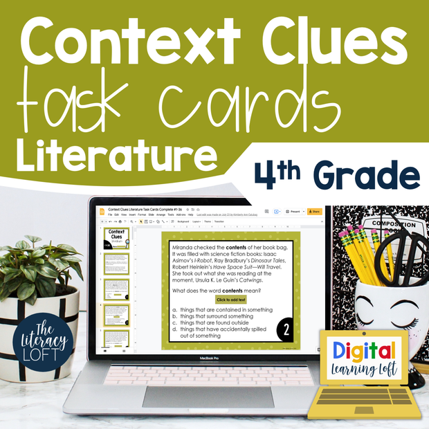 Context Clues Literature Task Cards 4th Grade | Distance Learning | Google Slides & Forms