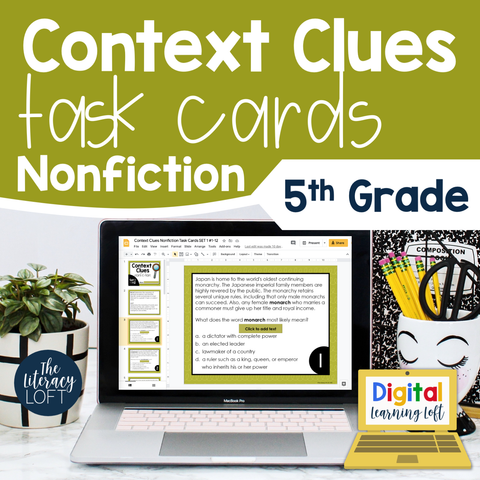 Context Clues Nonfiction Task Cards 5th Grade | Distance Learning | Google Slides & Forms