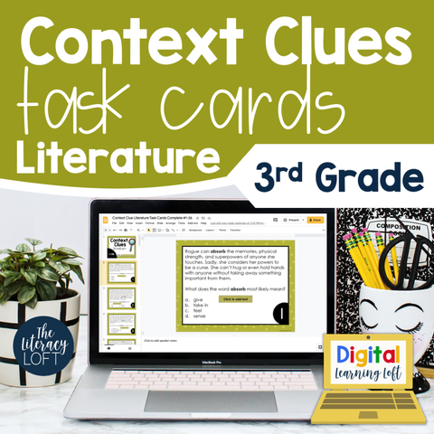 Context Clues Literature Task Cards 3rd Grade | Distance Learning | Google Slides & Forms
