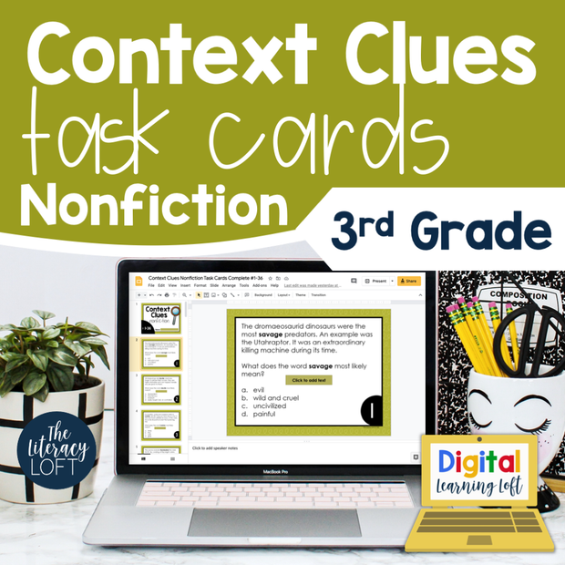 Context Clues Nonfiction Task Cards 3rd Grade | Distance Learning | Google Slides & Forms