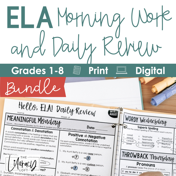 ELA Morning Work + Daily Review BUNDLE Grades 1-8 | Google | Distance Learning