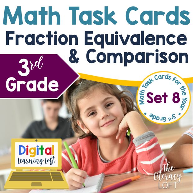 Fraction Equivalence and Comparison Task Cards (3rd Grade) Google Slides and Forms