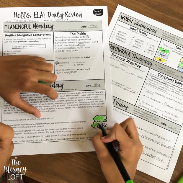ELA Daily Review 7th Grade {August} | Distance Learning | Google Slides and Forms
