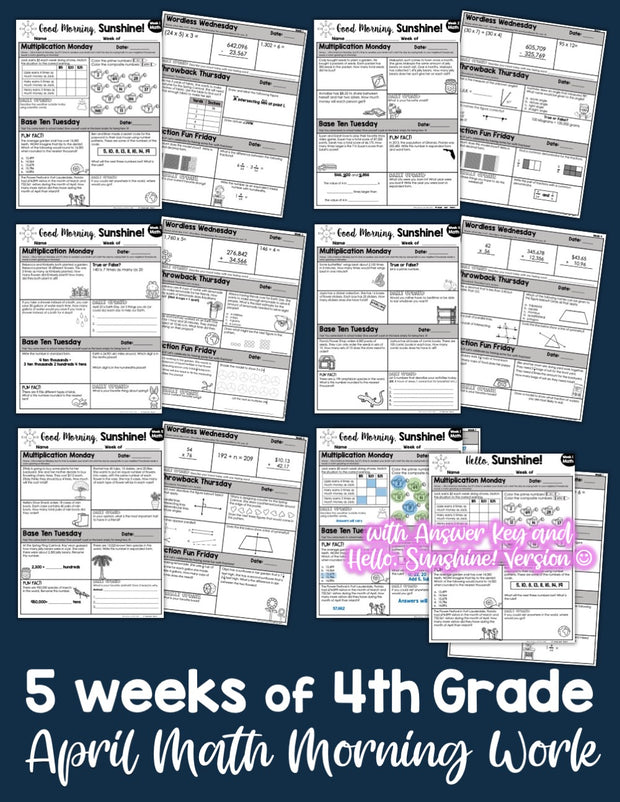 Math Morning Work 4th Grade {April} | Distance Learning | Google Apps