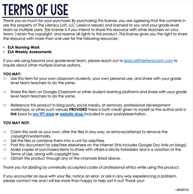 Team Add-On License for ELA Morning Work + ELA Weekly Assessments